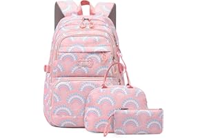 Mfikaryi Elementary School Backpack for Girls,Waterproof Student Bookbag with Lunch box and Pencil Case
