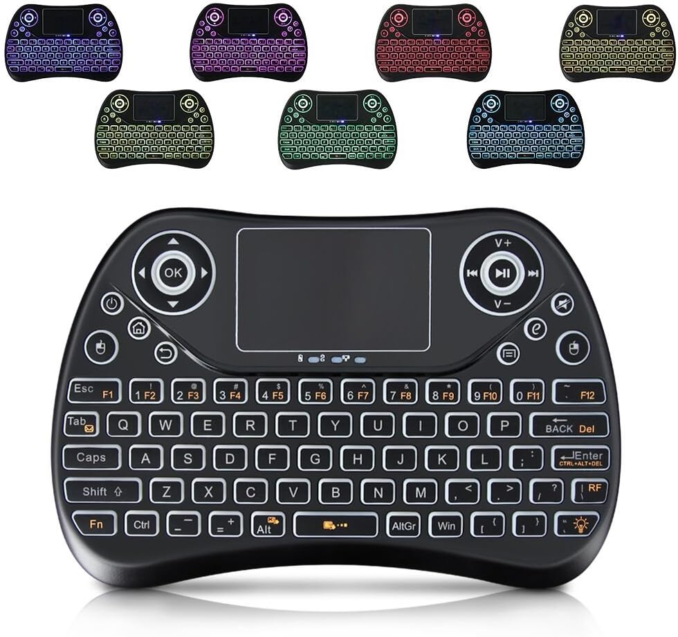Wireless Keyboard with Backlight,Mini Remote Keyboard with LED Backlit 2.4GHz Portable Rechargable Keyboard with Touchpad Mouse for Android TV Box,PC,PAD,Xbox (TT2-1)