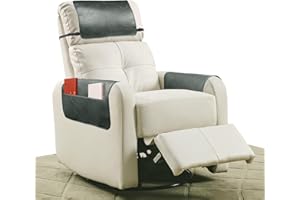 NZDWZDN 3 Pcs Recliner Headrest Protector with Elastic Strap Faux Leather Headrest Cover for Recliner Chair Arm Covers Recliner Headrest Cover with Pocket Armrest Covers 22.8 x 14.6In(Dark Grey Green)