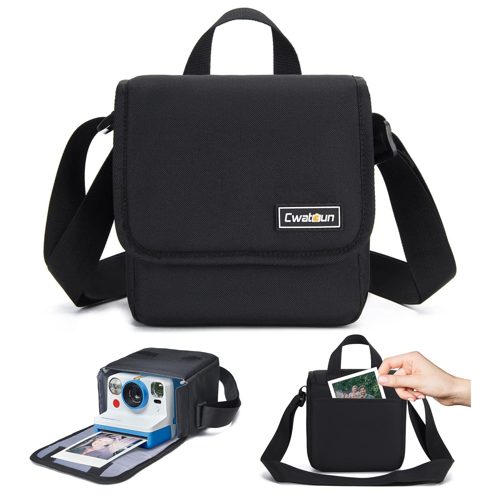 Cwatcun Polaroid Camera Bag, Travel Carrying Camera Shoulder Bag Case, Now I-Type Instant Film, Polaroid 600 Film Camera, Black