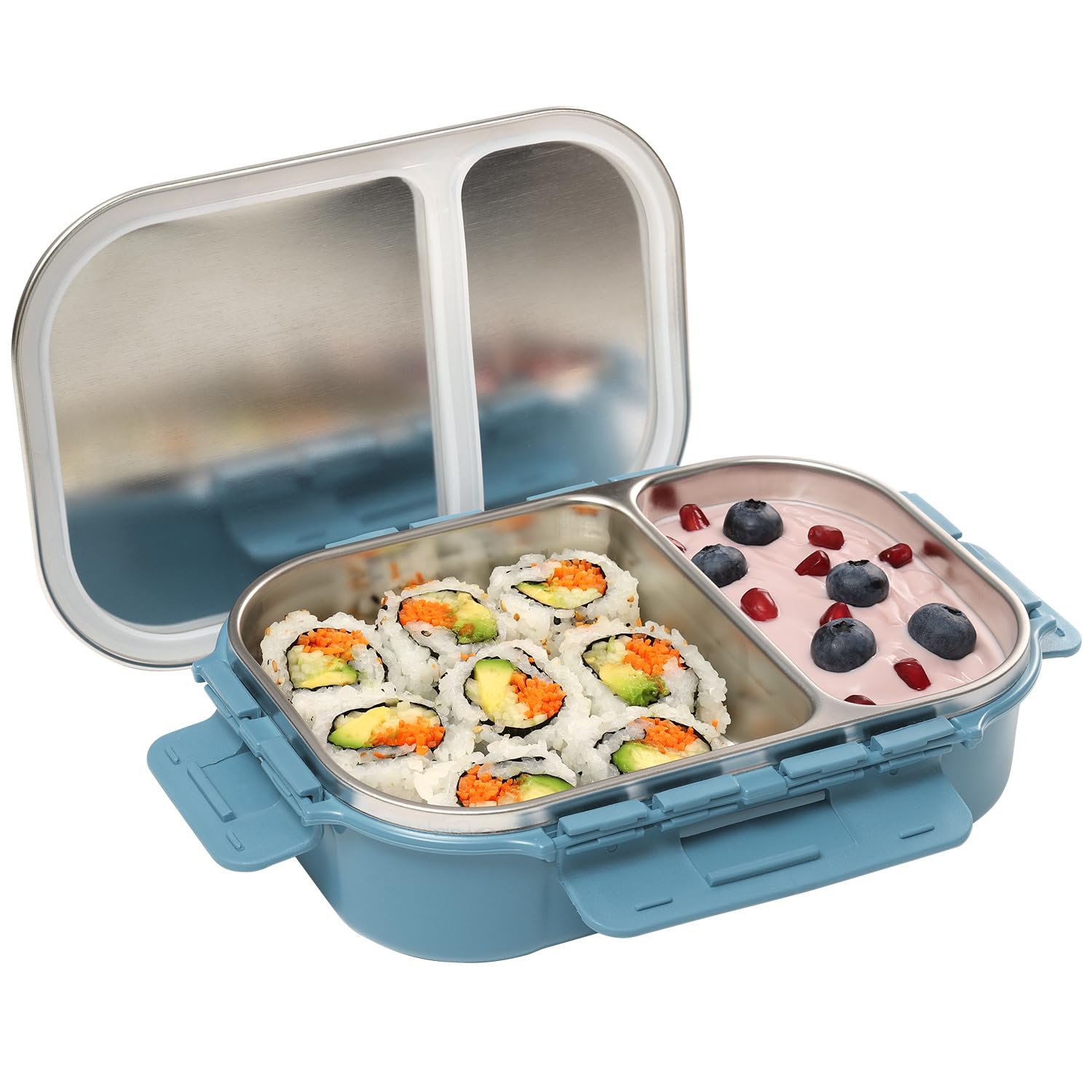Signoraware Stainless Steel Bento Box For Men, 24 Oz, Aqua Blue, Leakproof Between 2 Compartments, Portion Control, Easy To Carry