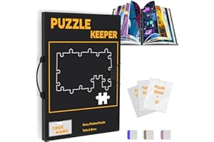 DOERPUZ Puzzle Storage Folder with Labeling Tabs & Name Card Pocket, Portable Puzzle Holder for 1000 Piece Jigsaws with Handle, 28.3 * 21in(Inner Page),Black Storage Book