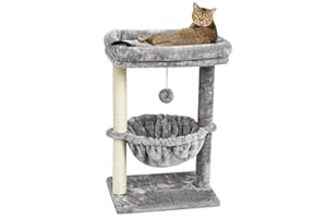 SYANDLVY Small Cat Tree for Indoor Cats, Activity Cat Tower with Scratching Post for Kittens, Cat Bed & Furniture with Basket & Hanging Ball for Play Rest