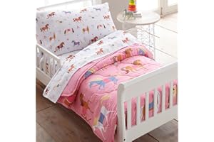 Wildkin Kids 4 Pc Toddler Bed In A Bag for Boys and Girls, Microfiber Bedding Set Includes Comforter, Flat Sheet, Fitted Sheet, and One Pillow Case (Horses)