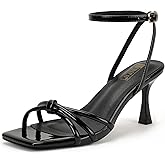 IDIFU IN3 Strappy Kitten Heels Stiletto Square Open Toe Heeled Sandals for Women Prom Party Wedding Dress Shoes Dressy Comfortable Trendy Summer Daily Ankle Strap Heels