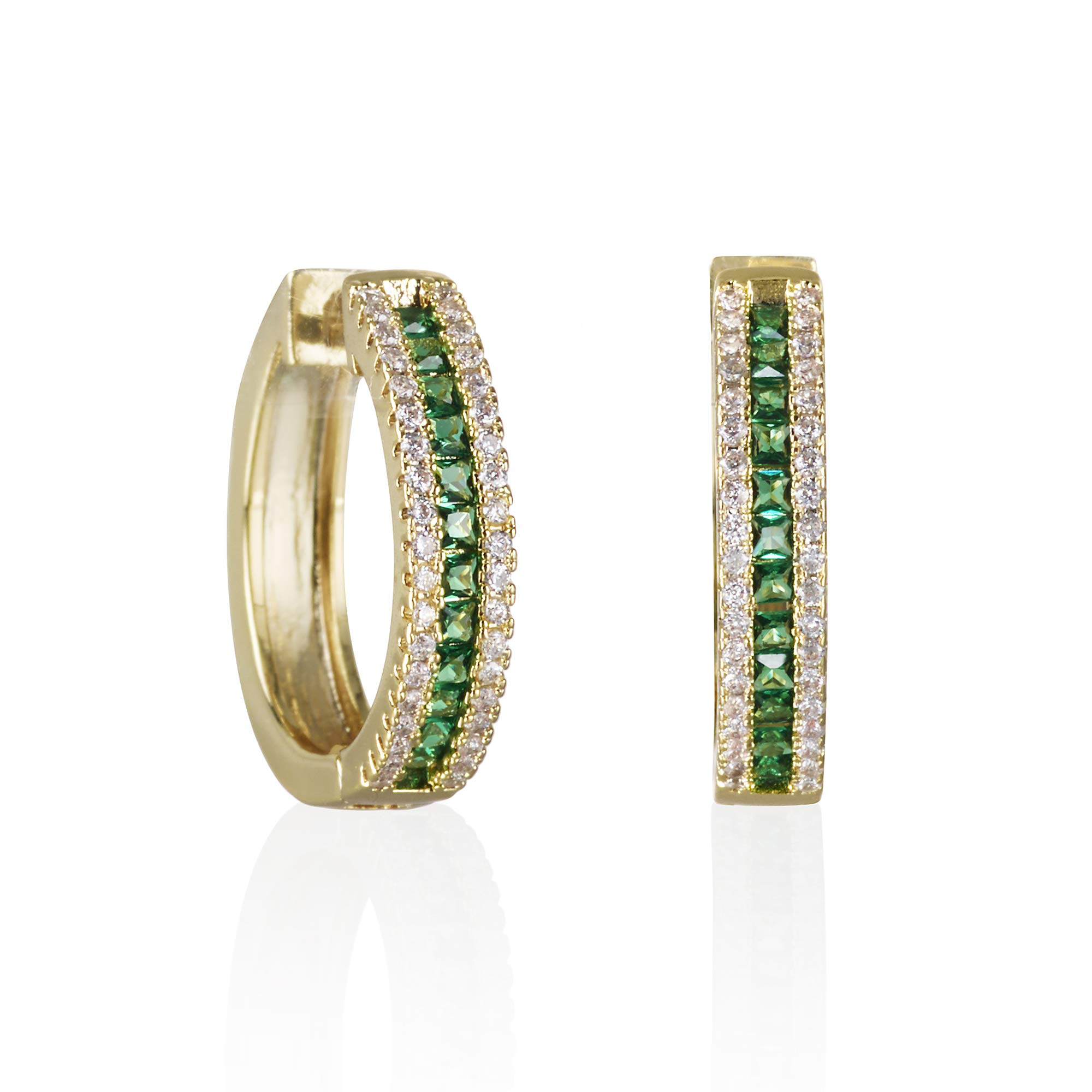 Namana Gold Hoop Earrings with Green Stones. Gold Earrings for Women with Green Stones. Coloured Gemstone Earrings for Women with Gift Box.