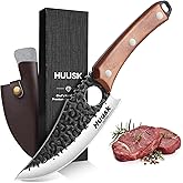 Huusk Viking Knife with Sheath - Hand Forged Butcher Knife for Meat Cutting - High Carbon Steel Meat Knives- Multipurpose Japanese Chef Knives for Camping, Outdoor, BBQ, Gift for Men and Women