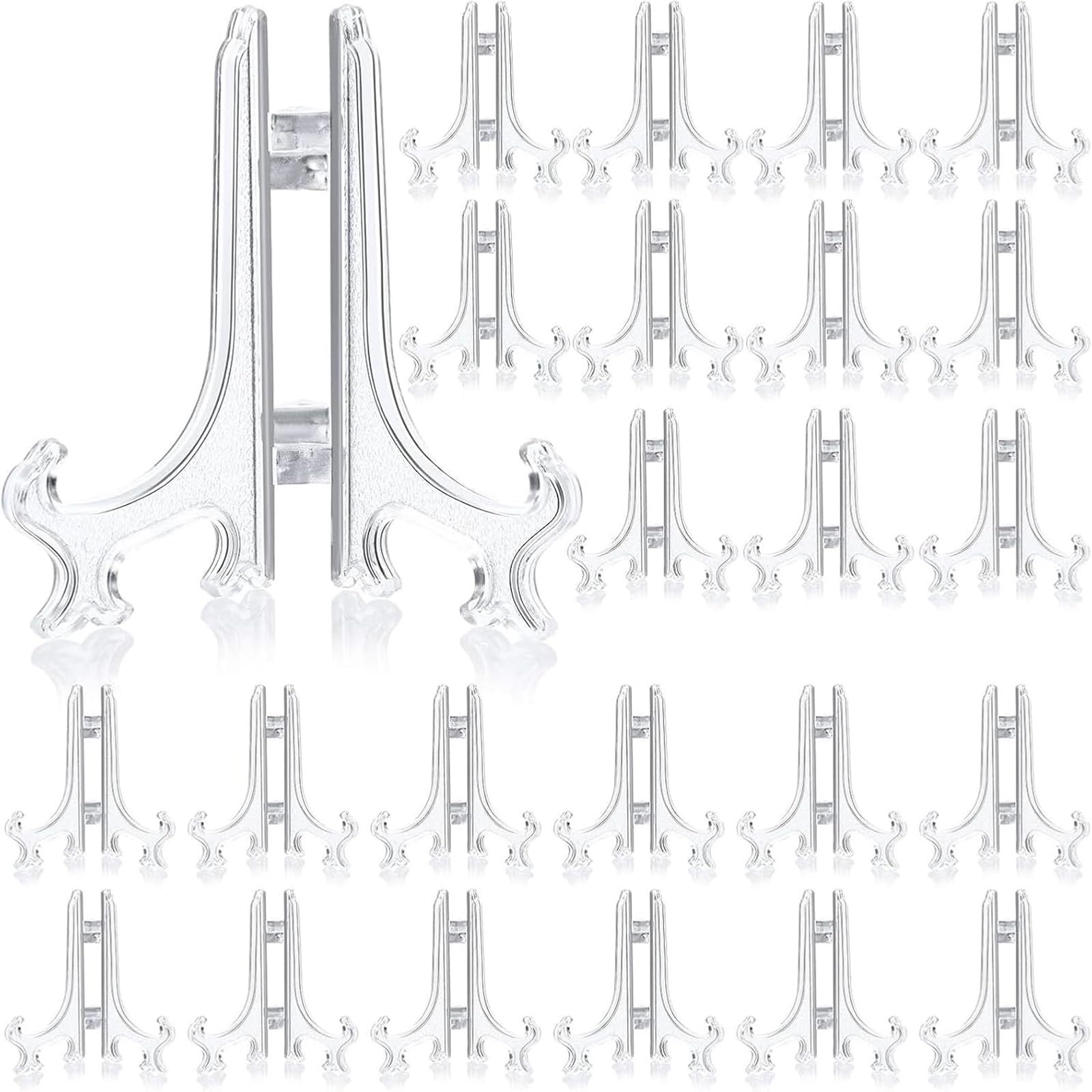 Photo 1 of Patelai 48 Pieces Mini Easel Stands Plastic Plate Stand Holder Display Picture Easel for Display Picture Frame Collectibles Desktop Weddings Party Home Decoration(6 Inch,Clear)