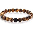 Men's Azurite & Onyx Stretch Bracelet - Polished Stone Beads, 10.5mm Wide, One Size - View #9