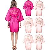 Xuhal 6 Pcs Women's Birthday Squad Robes Birthday Party Queen Spa Bathrobe Kimono Spa Robe Sleepover Party Robes Silky Gown