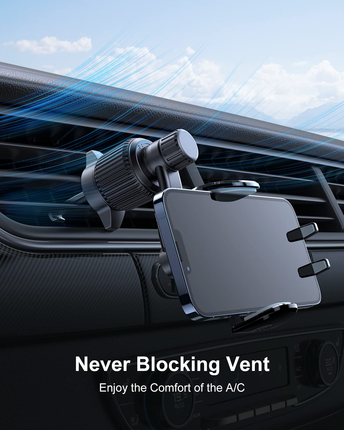 Car Vent Phone Mount, [Never Blocking Vent, Enjoy The Comfort of The A/C] Hands-Free Universal Extension Clip Air Phone Holder Car Fit for All Phones iPhone Samsung More