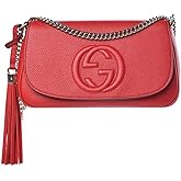 Gucci Soho Interlocking GG Red Leather Chain Flap Shoulder Bag Handbag Italy New