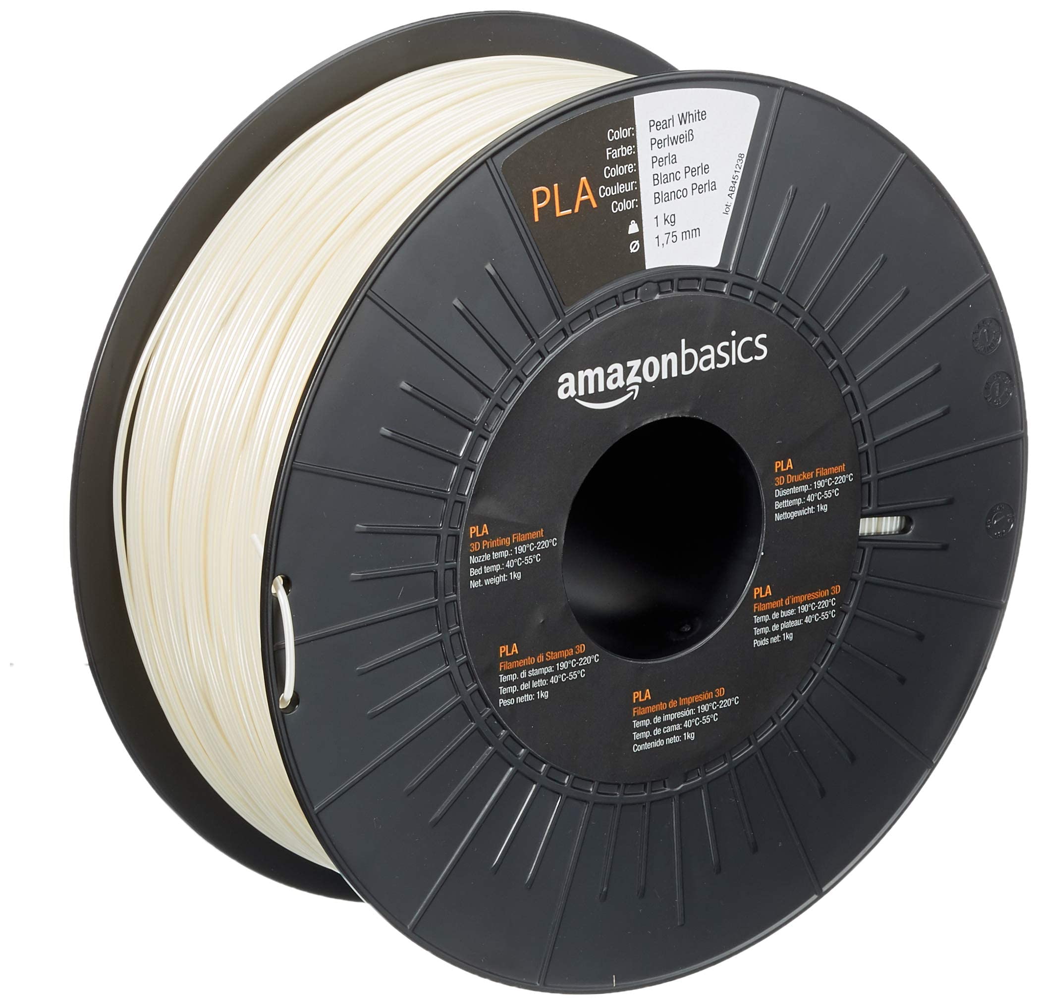 Amazon Basics PLA 3D Printer Filament, 1.75 mm, Pearl White, 1 kg Spool