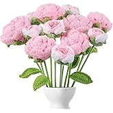 YoungJoy 12 Pcs Crochet Rose Handmade Knitted Flowers Tulip Sunflower Daisy Heart Artificial Knitted Floral Mother Day Graduation Home Decor(Mixed Pink)