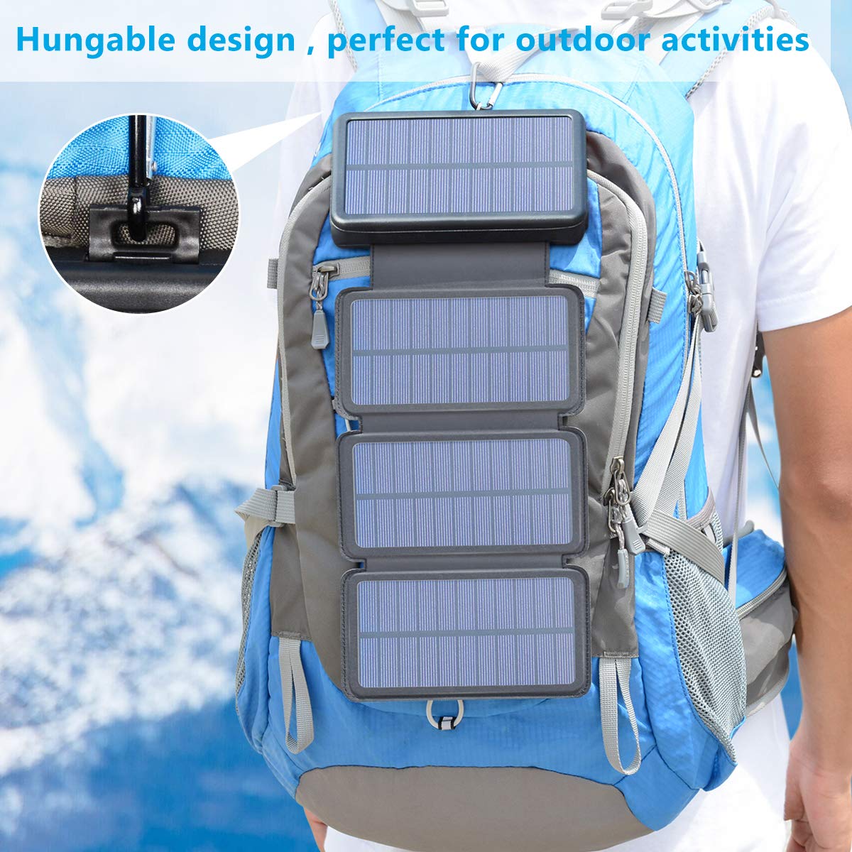 Solar Charger 25000mAh, Riapow Waterproof Power Bank with 4 Solar Panels, Dual USB & Type-C Input for Smart Phones, ipad and Laptop, Outdoor Camping