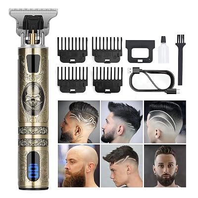 Professional Hair Trimmer for Men, Beard Trimmer Hair Clippers for Men, Cordless Rechargeable Hair Trimmer Metal Body Cutting Grooming Kit,Beard Shaver Barbershop (Bronze with LCD)