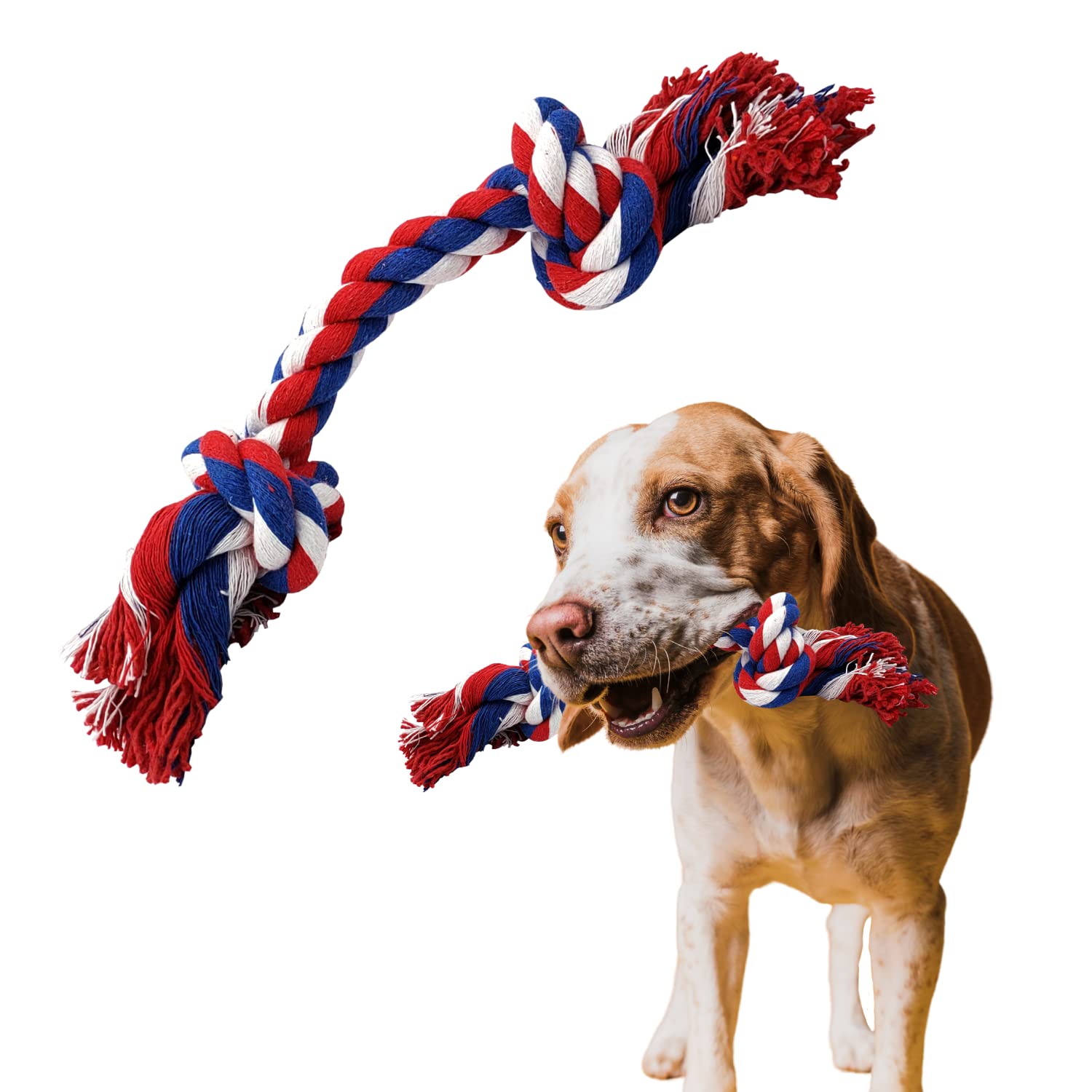 BullTek Double Knot Rope for Dogs, Durable Chew Toy for Aggressive Dogs, Great for Bite Training, Anger Control, Hyperactivity and Dental Health (Blue)