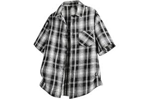 Men's Casual Plaid Button Down Shirt Short Sleeve Gingham Dress Shirts Regular Fit Tee Work Tops with Pocket
