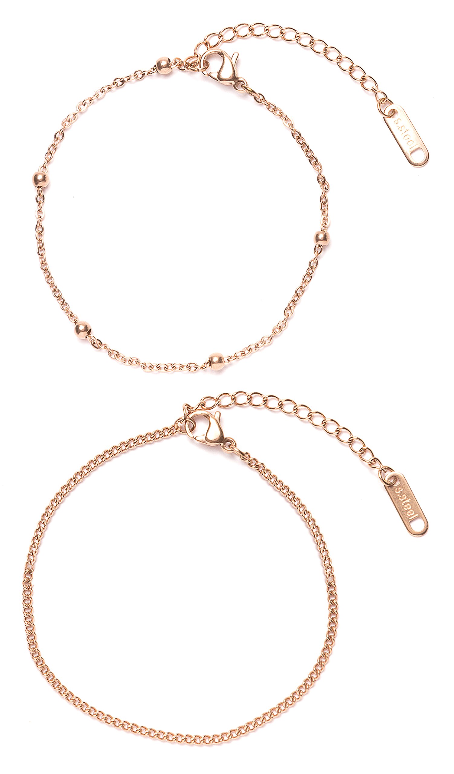 Happiness Boutique Women Delicate Bracelets Rose Gold Plated | Filigree Chain Bracelets Set of 2 Stainless Steel Jewellery