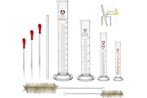 OLCANA 10 Pack Lab Glass Cylinders Thick Graduated Cylinder Set 5ml 10ml 50ml 100ml with Droppers, 2 Brushes and Glass Stirri