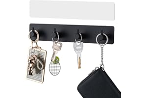 Yunzt Key Holder with 4 Hooks,Key Hanger Organizer for Wall Mount with 2 Self-Adhesive Tapes,Metal Key Rack for Entryway, Door, Bathroom, Kitchen(Black)