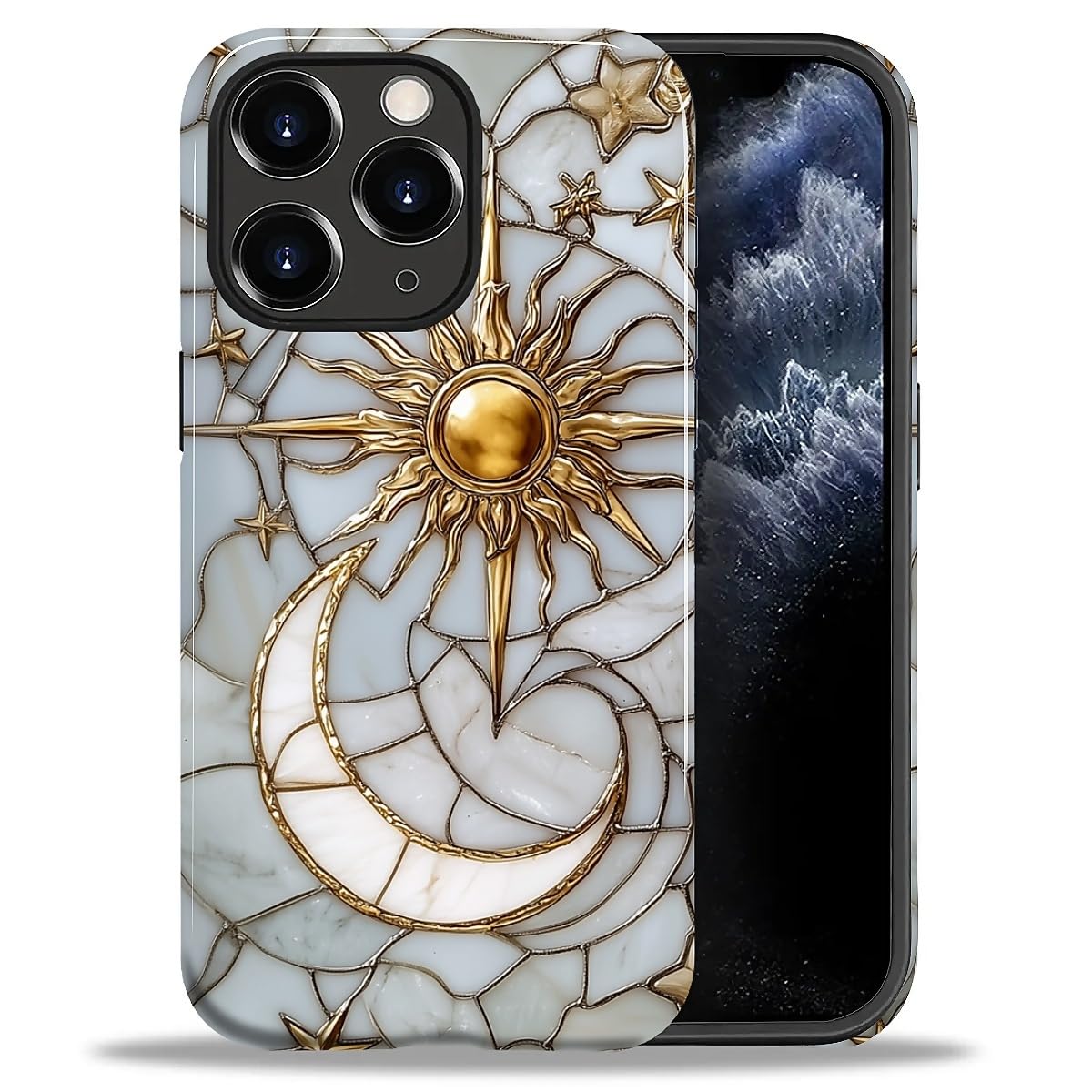 DAIZAG Case for iPhone 11 Pro, Stained Glass Stars Moon Sun Full-Body Design - Hybrid Dual Protection Soft TPU + Hard PC, Shockproof & Scratch-Resistant Protective Cover Phone Case for Men Women