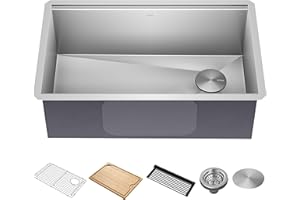 KRAUS Kore 30-Inch Undermount Workstation 16 Gauge Single Bowl Stainless Steel Kitchen Sink with Accessories, KWU110-30