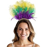 Poememgi Feather Headband for Mardi Gras St. Patrick's Carnival, Fashion Hair Band for Showgirl, Masquerade Prom Parties Hair Accessories for Women