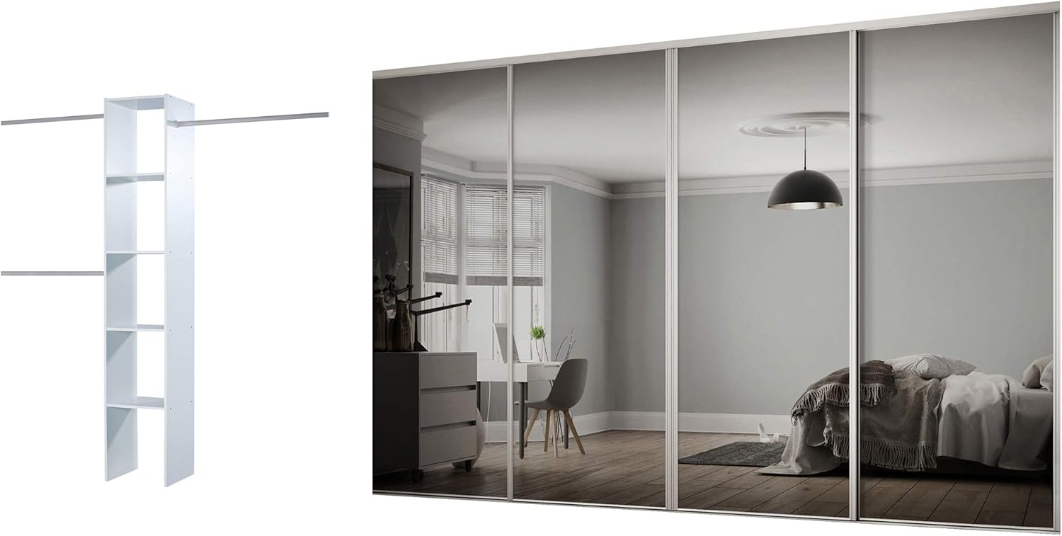 Spacepro Sliding Wardrobe Doors, Silver Frame Mirror, 226cm x 239cm