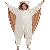SimZoo Kids Animal Pajamas, Boy Girls Flying Squirrels Cosplay Costume Sleepwear, One-Piece Unisex Homewear 4-13Y