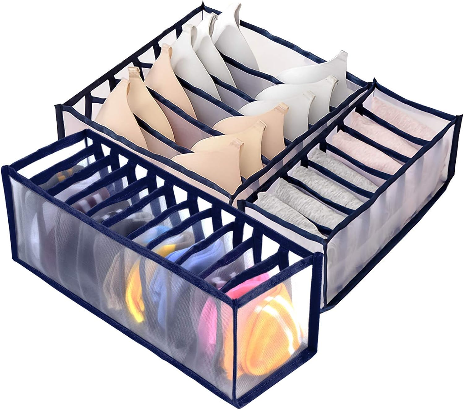 Underwear Storage Organizer, 3 Set Foldable Underwear Bra Sock Organizer, 6+7+11 Grid Drawer
