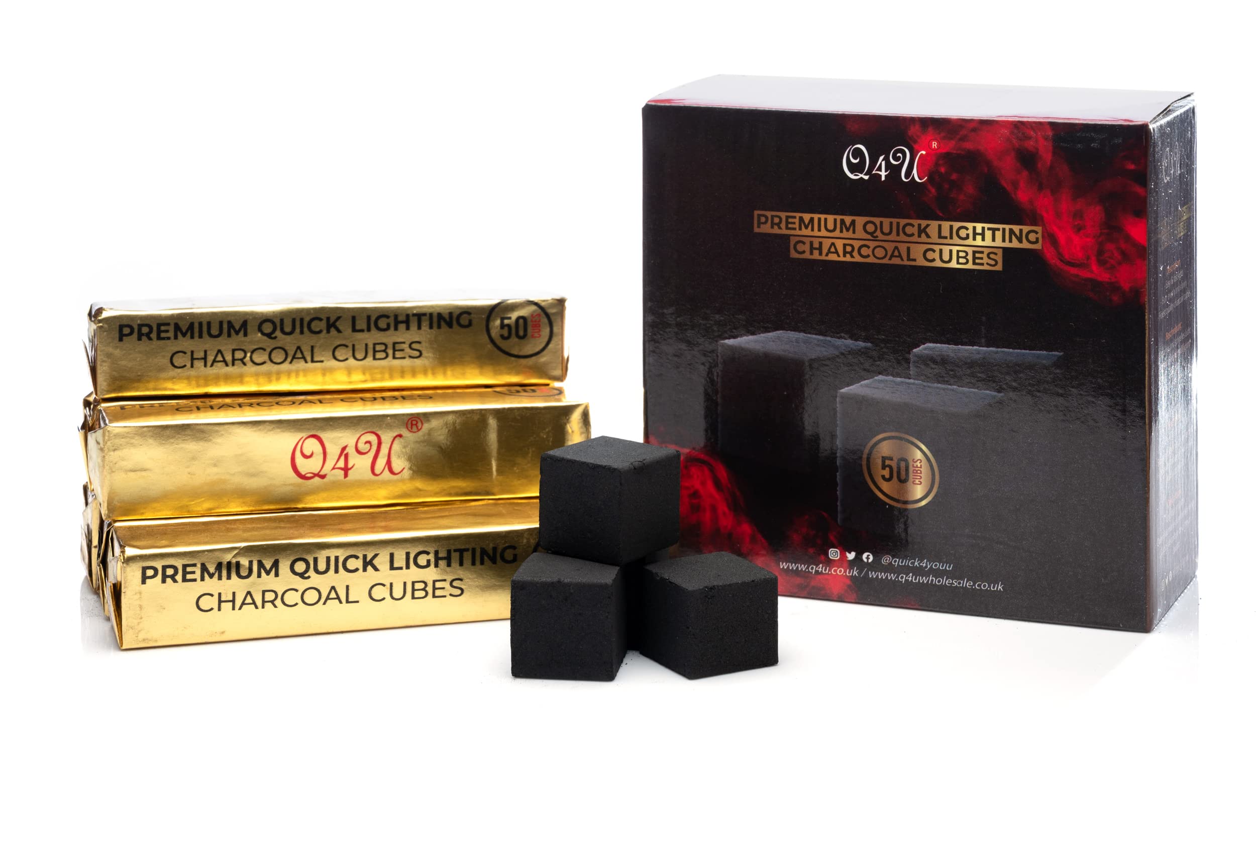 Q4U Quick light Charcoal Coal Premium Quick light Charcoal Coal 50 cubes 10 roll (25mm Cubes)