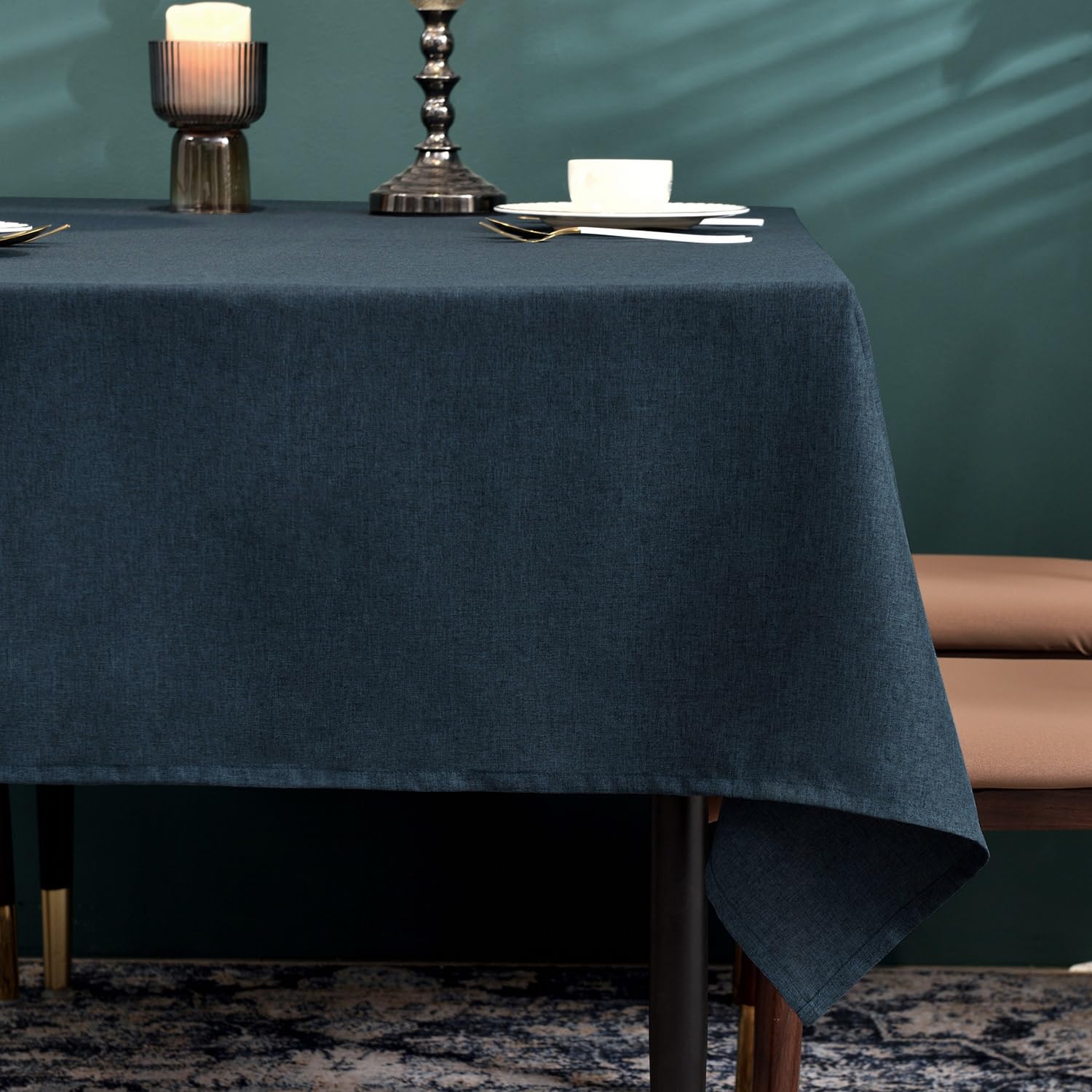 BALCONY & FALCON Table Cloth, Wipe Clean Tablecloth Rectangular – Waterproof, Machine Washable Table Cover for Kitchen, Dining, Party & Outdoor Use (Dark Blue, 145 x 300cm)