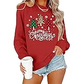 NEWWEN Christmas Sweatshirts for Women Christmas Tree Leopard Plaid Graphic Sweatshirt Xmas Holiday Party Gift Pullover Tops