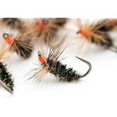 DRAGONtail Tenkara - Peacock Hot Head FUTSU Kebari Flies, 12-Pack | Iridescent peacock-bodied wet flies featuring a bright head accent to trigger aggressive strikes from fish