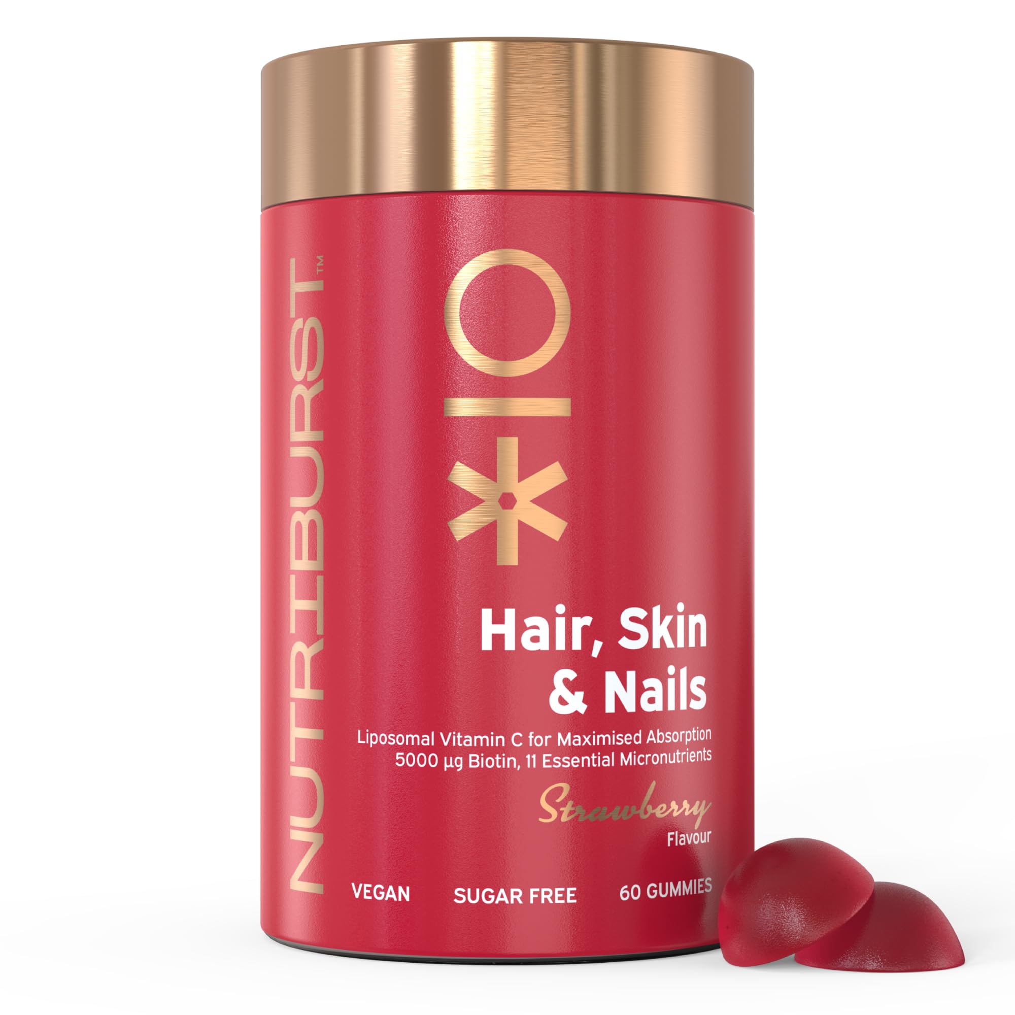 Nutriburst - Hair Skin and Nails Gummies - Biotin Zinc Vitamin E for Thicker Hair & Stronger Nails - Sugar Free Supplements - 60 Gummies 1 Month Supply - Suitable for Vegetarians & Vegans — image 1