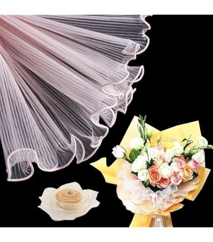 Pearl Edge Flower Wrapping Paper - Champagne Color Bouquet Packaging With Ribbon For Gifts