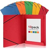 Sabary 10 Pcs A4 3 Flap Folder Elastic Bands Bulk 12.5 x 9.5" Letter Size | Classification File Jackets, Portable Rainbow Binder, Pocket Document Organizer, Hold 250 Sheet, for School Office Home