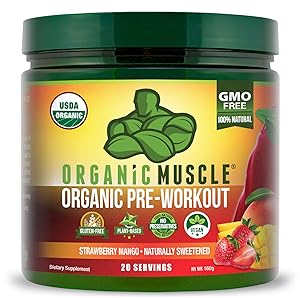 ORGANIC MUSCLE #1 Rated Organic Pre Workout Powder – **New Flavor** Natural Vegan Keto Pre-Workout & Organic Energy Supplement for Men & Women- Non-GMO, Paleo, Plant Based – Strawberry Mango – 160g