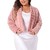 Agnes Orinda Plus Size Faux Fur Jacket for Women Open Front Collarless Wedding Formal Cropped Faux Fur Winter Jackets