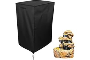 Sinbana Outdoor Fountain Cover, 40x24x19in Heavy Duty Waterproof Winter Garden Statue Protective Cover with Zipper & Drawstring for Cascading Bowls & Stacked Stone Fountains(Black)