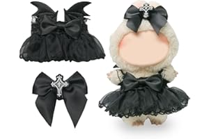 NEOVISTA Clothes Compatible with Labubu Doll, Labubu Outfit Set - Black Lace Dress with Devil Wings+Cross Bow for Labubu Dolls, Stylish Accessories Set for 17cm Labubu Doll, No Doll(Dark Cross Enchantress)