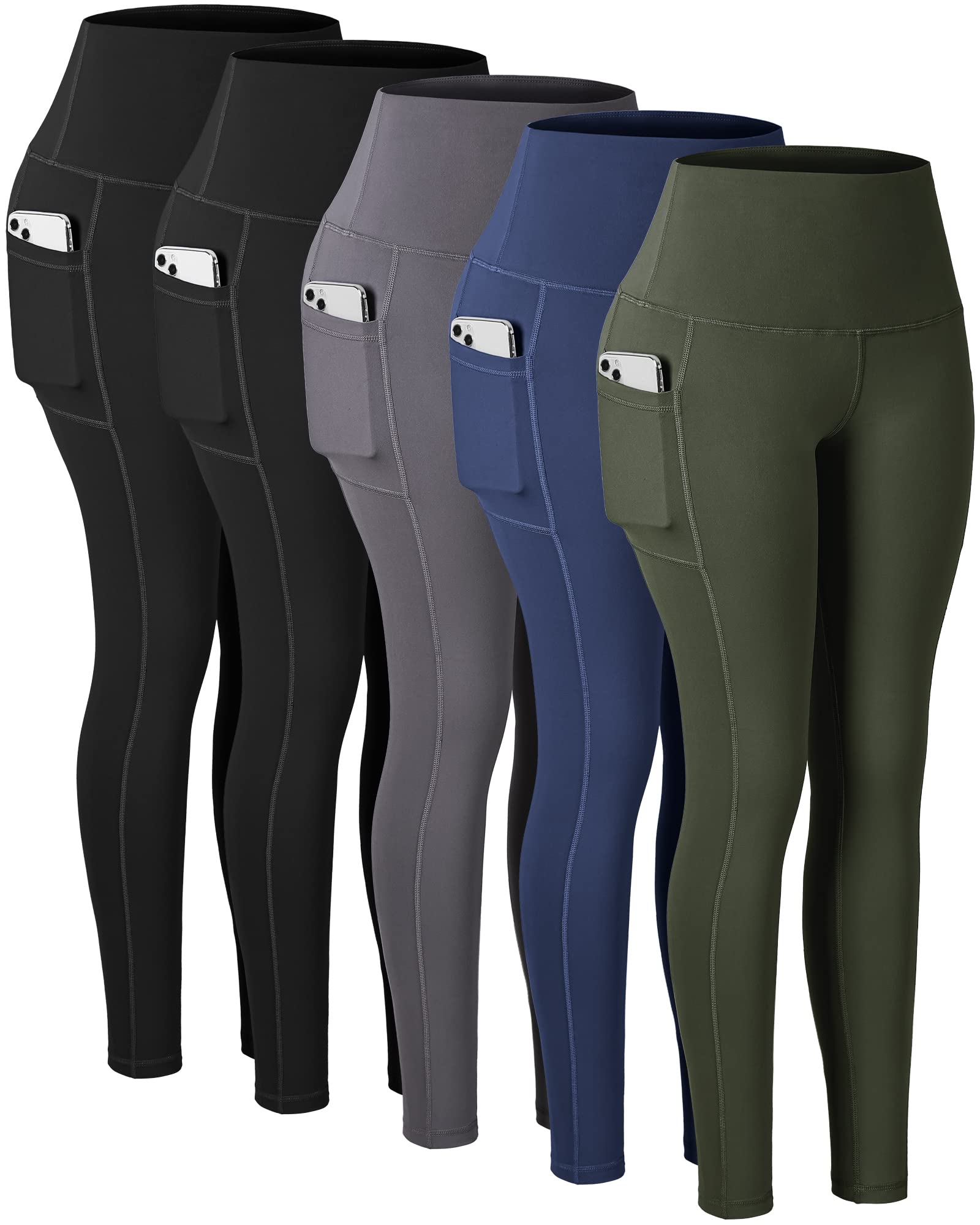 Photo 1 of CHRLEISURE Leggings with Pockets for Women, High Waisted Tummy Control Workout Yoga Pants(2Black,Gray,Navy,JLGreen, M)