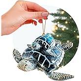Hand-Painted Beach Christmas Ornament – Coastal Tree Decoration for Ocean Lovers – Unique Nautical Ornament for Christmas Tree or Stocking Stuffer Gift (Blue Sea Turtle Mother and Baby)
