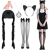 AIHSUMC Women’s Cosplay Costume Set – Long Black Braided Wig, Stockings, Headband, Necklace & Fake Hand for Halloween, Theme Parties, and Cosplay Events