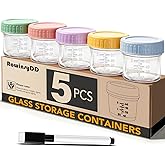 RowinsyDD 5 Pack Glass Baby Food Storage Containers, 4 oz Leakproof Baby Food Jars with Lids, Small Glass Food Containers for