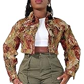 RISCUYY Cropped Jacket Women Bomber Short Jacket Y2K Jacquard Crop Floral Jackets for Women Trendy
