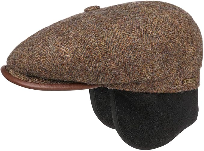Stetson Hatteras Wool Flat Cap with Ear Flaps Men BrownMottled 7 3/8 at Amazon Men’s Clothing store