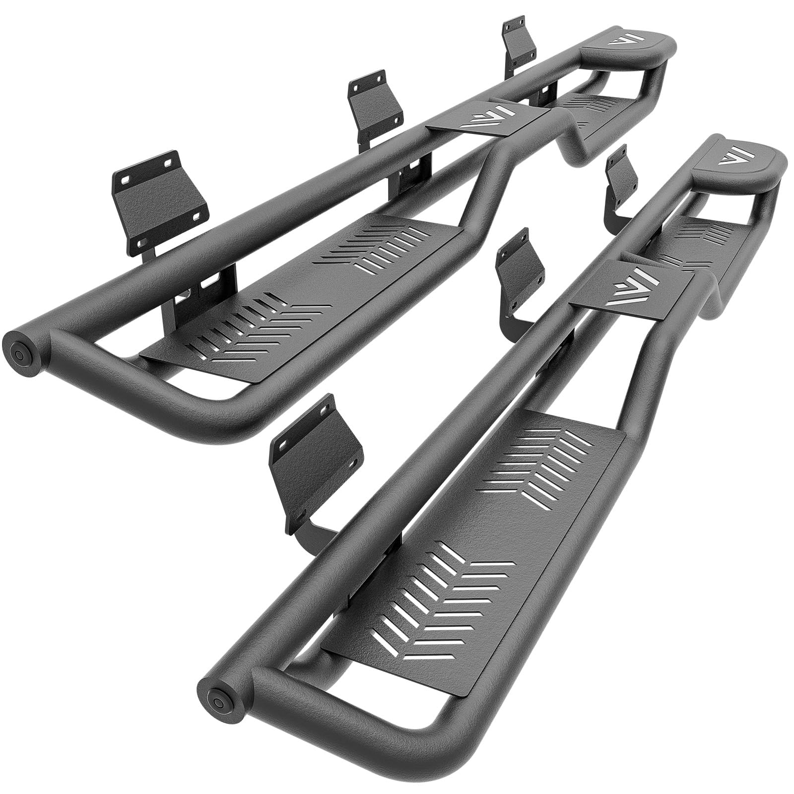 YZONA Two Raised Steps, SuperCrew Cab Running Boards Compatible with 2015-2026 Ford F150 & 2017-2026 Ford F250 F350 Super Duty Crew Cab Side Step Bolt-on Nerf Bar, Heavy-Duty Steel Side Bars Image