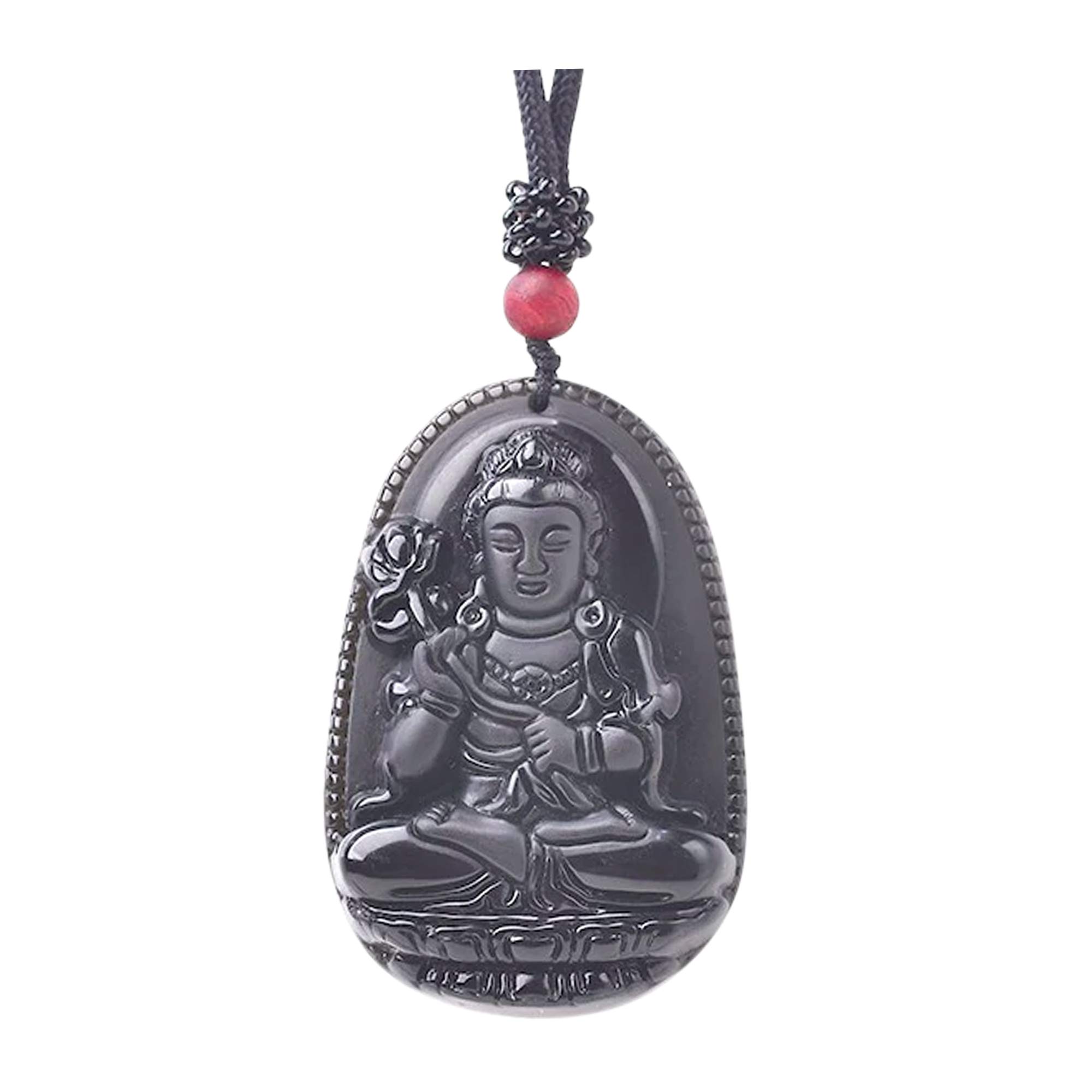 Black Obsidian Stone Crystal Buddha Pendant Necklace for Men & Women in Jewellery Gift Box
